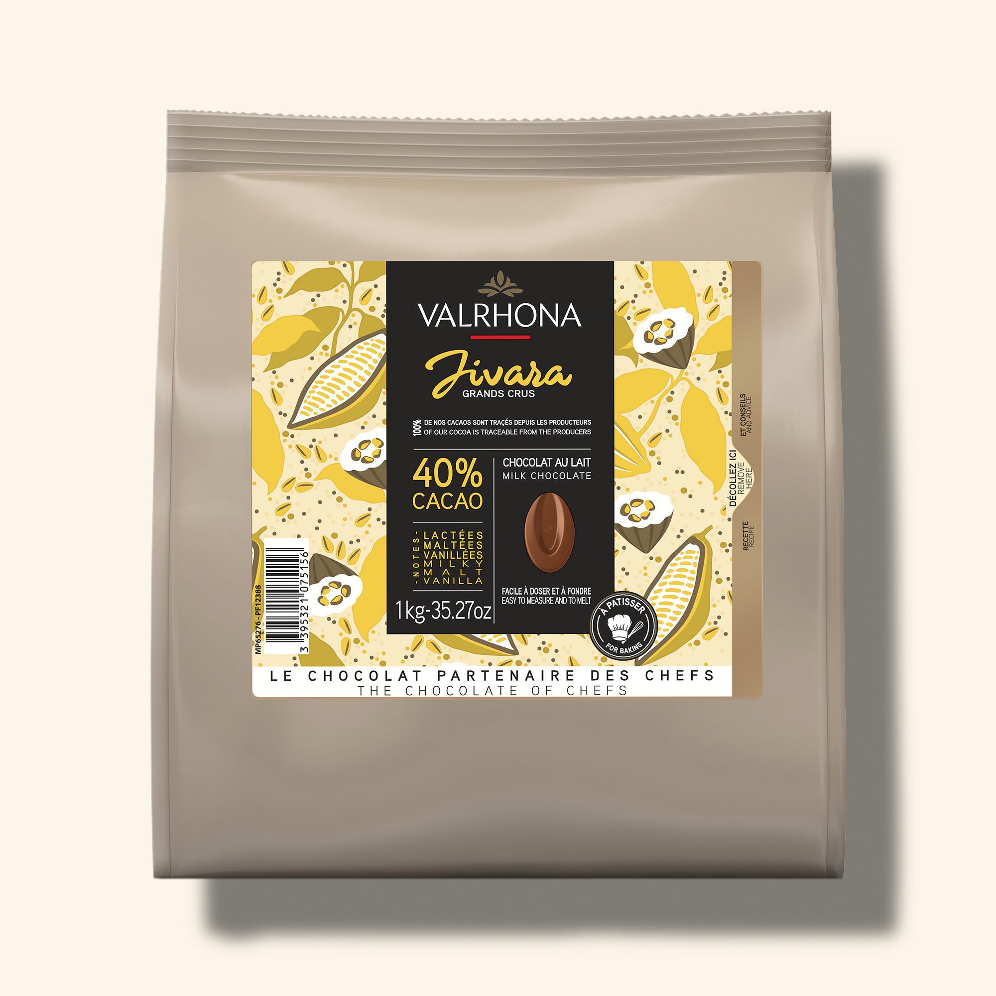 packaging chocolat au lait à pâtisser jivara de valrhona 1kg