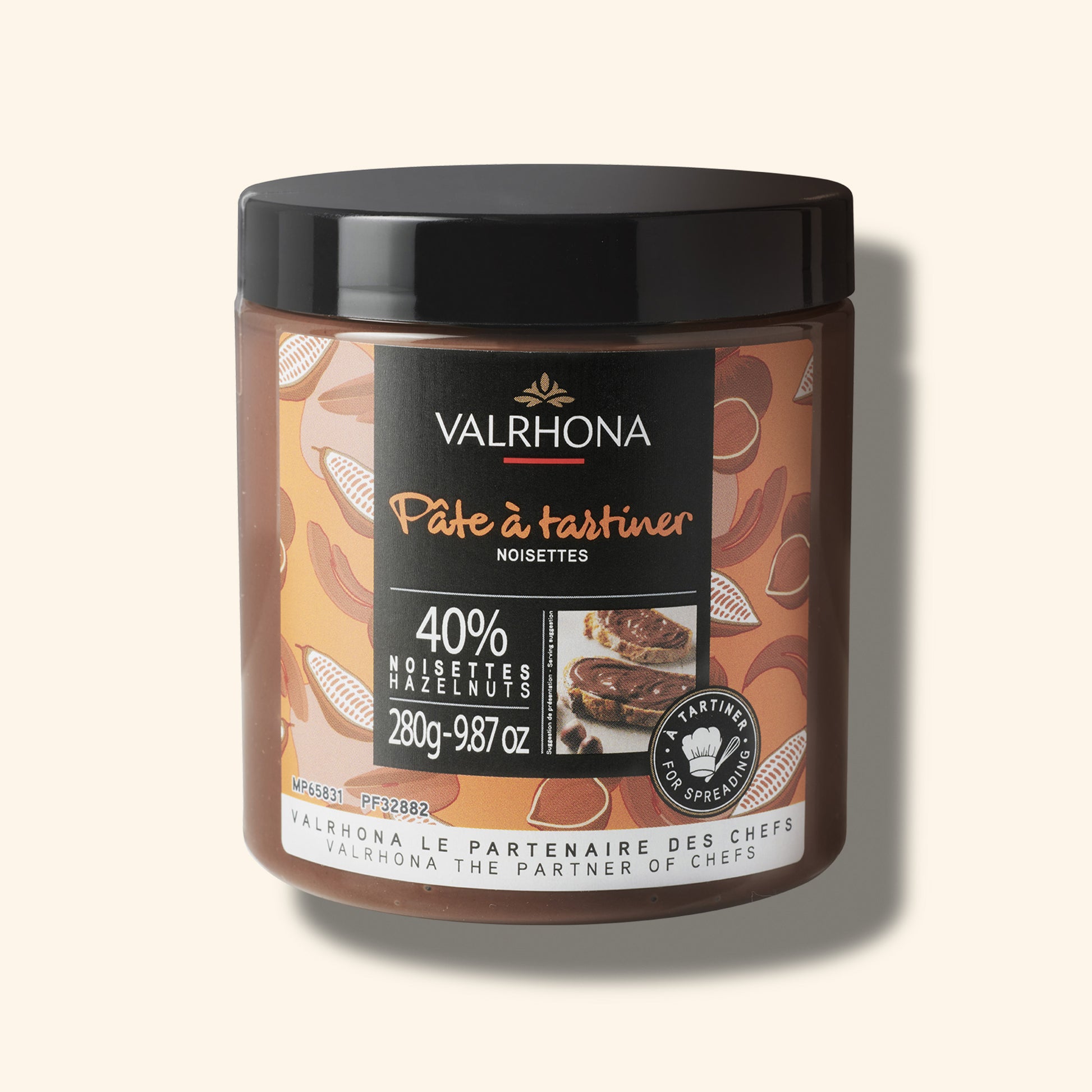 Face du pack de pâte à tartiner aux noisettes - Valrhona 