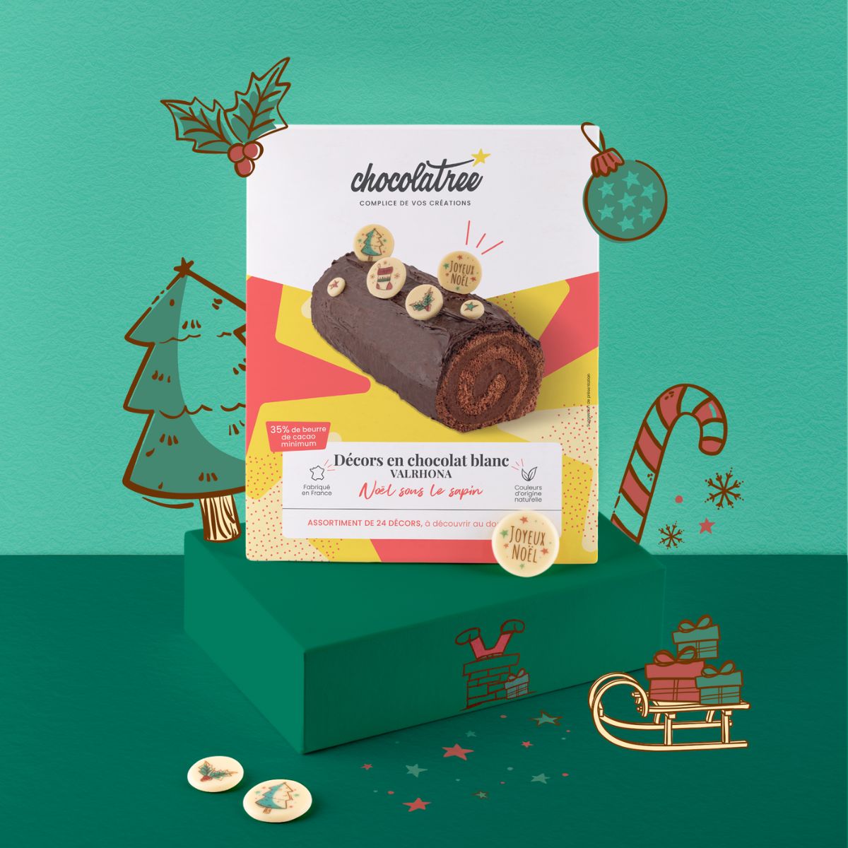 Packaging avec ambiance Noël pour décors Chocolatree