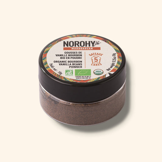 Boîte de 10 gr de gousses de vanille bourbon bio en poudre - Norohy