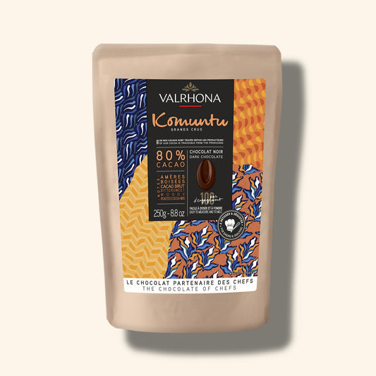 sachet de 250g de feves de chocolat Komuntu Valrhona